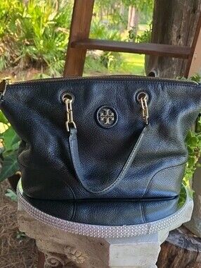 Tory Burch Dark Navy Blue Small Pebble Grain Leather Handbag